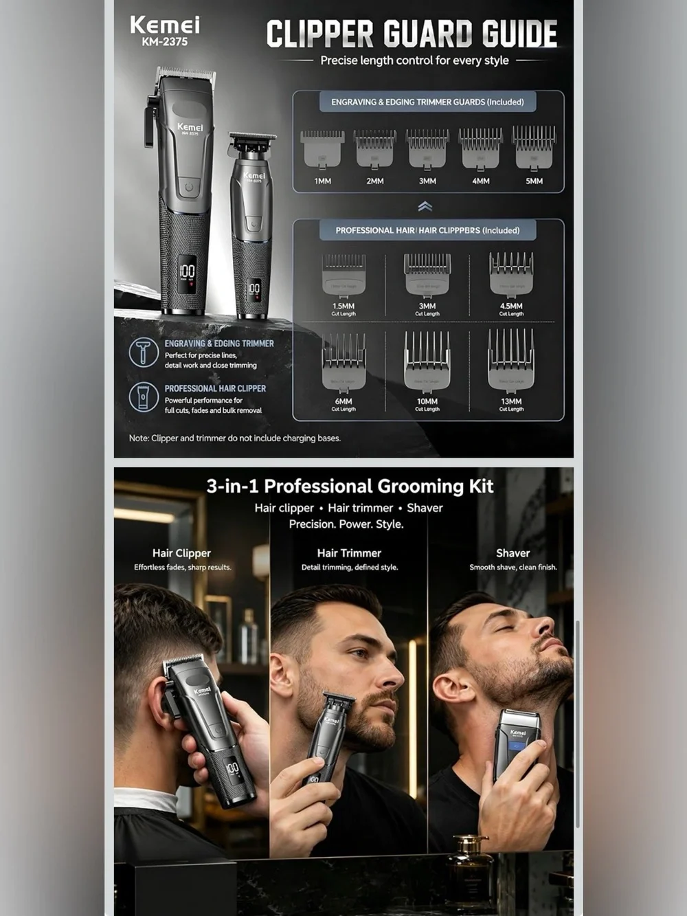 Kemei Hair Clippers for Men – Cordless Trimmer Set